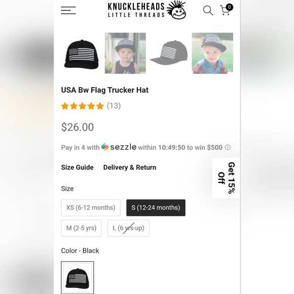 KnuckleHeads Little Threads USA BW Flag Snap Back Trucker Hat Toddler Size Small - Picture 16 of 16